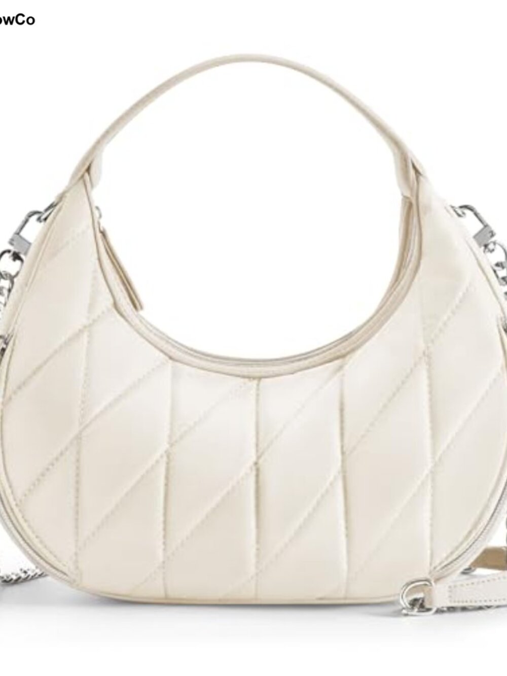 Quilted Nylon Crescent Crossbody Bag Women Silver Chain Strap Hobo Purse